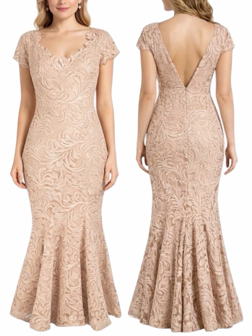 Nicole Bakti Sequin Embroidered Evening Gown Dress Dusty Rose Pink Size 6